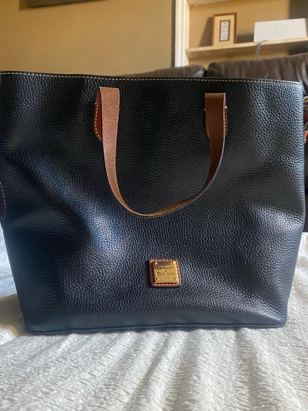 Dooney & Bourke Black Pebble Leather Messenger with Brown Accents
